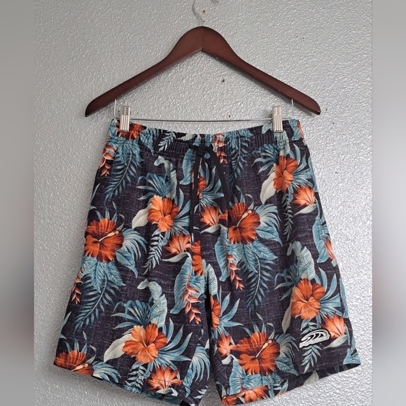 Pipeline Men's Hawaiian Print Swim Trunks   Size L - Picture 1 of 7